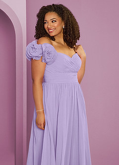 Barbie ♥ Azazie Jurken voor bruidsmeisjes Converteerbaar Jurk van Chiffon met A-Lijn Off the Shoulder Lila image4