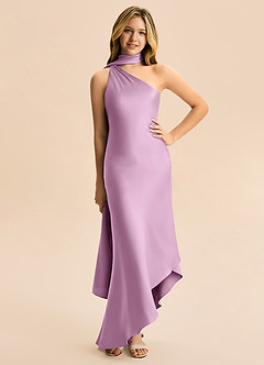 Azazie Briony Junior Wisteria Sheath Pleated Stretch Satin Dress image3