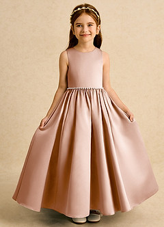 Azazie Daisies Abiti da Ragazza di Fiori Abito Principessa in Raso Opaco Fiocco Champagne Rosa image5