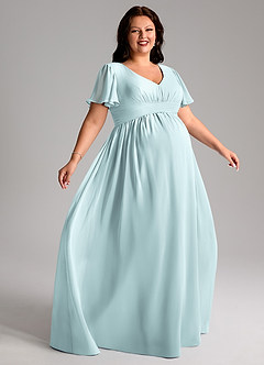 Azazie Verna Maternity Bridesmaid Dresses A-Line V-Neck Ruched Chiffon Floor-Length Dress image9