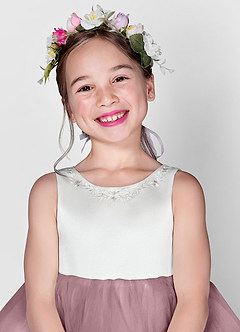 Azazie Redondo vestidos de niña de las flores Vestido de Rosa Polvorienta de Tul de Princesa con Bordado image3
