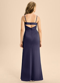Azazie Renna Junior Robe Trapèze en Satin extensible Plissée Bleu Orageux image2