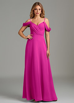 Azazie Julianne Brautjungfernkleider Eine Linie Schulterfrei Chiffon Kleid Fuchsia image6