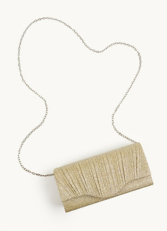front Shimmer Pleated Flap Clutch