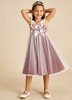 Azazie Sunnie Flower Girl Dresses Rust A-Line Lace Tulle Dress image4
