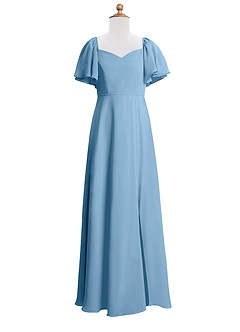 Azazie Chloe Junior Abito A-Line in Chiffon Scollo a Cuore Blu Acciaio image7