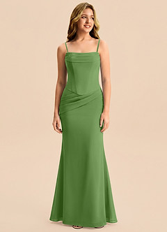 Azazie Sorrel Junior Meerjungfrau-Linie Plissee Chiffon Kleid Basilikum image6