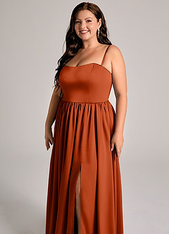 Azazie Calianna Robes de demoiselle d'honneur Robe Trapèze Convertible en Satin extensible Épaule décolletée Paprika image11
