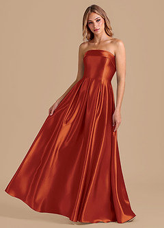 Azazie Lucienne Bridesmaid Dresses Paprika A-Line Pleated Metallic Satin Dress image1