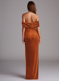 Azazie Shay Bridesmaid Dresses Burnt Orange Sheath Off the Shoulder Velvet Convertible Dress image3