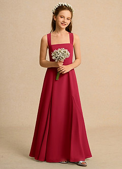 Azazie Tater Girls Formal Abiti da Ragazza di Fiori Abito A-Line in Chiffon Plissettato Scarlatto image4