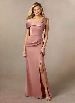Azazie Laramie Kleider für die Brautmutter Meerjungfrau-Linie Plissee Stretch-Satin Kleid Rosettenrosa image1