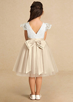 Azazie Vetty Flower Girl Dresses Ivory Champagne A-Line Lace Tulle Dress image7
