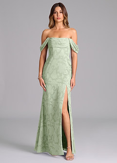 Azazie Saige Bridesmaid Dresses Dusty Sage A-Line Off the Shoulder Floral Burnout Convertible Dress image4