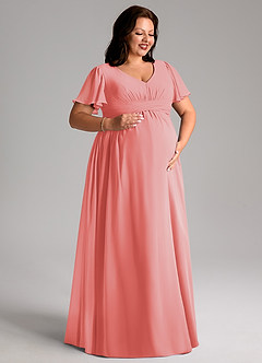 Azazie Verna Abiti da damigella d'onore premaman Abito A-Line Increspato con Scollo a V Chiffon Floor-Length image10