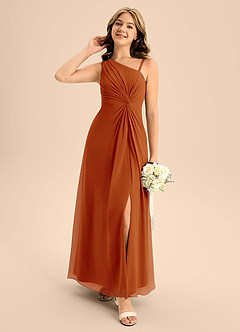 Azazie Brooke Junior Paprika A-Line Side Slit Chiffon Dress image3