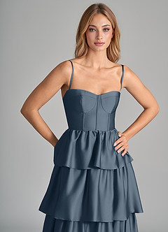 Azazie Faye Brautjungfernkleider A-Linie Gestreift Stretch-Satin Kleid Zwielichtviolett image2
