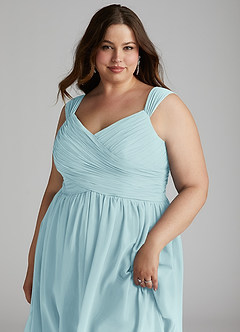 Azazie Angie Bridesmaid Dresses Sea Glass A-Line Corset Chiffon Dress image16