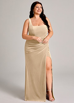 Azazie Mero Abiti da Damigella Abito Sirena in Velluto Plissettato Champagne image12