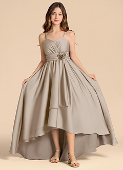 Azazie Catalina Junior Abito A-Line in Raso Elasticizzato Scollo a Cuore Gelo image4