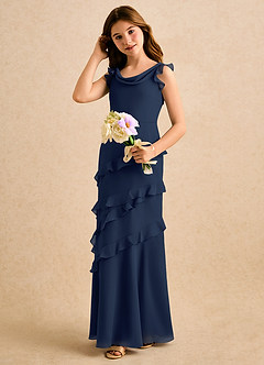 Azazie Aria Girls Formal Flower Girl Dresses Dark Navy Mermaid Ruched Chiffon Dress image5