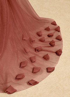 Azazie Lorita Robe Demoiselle D'honneur Fillette Robe Trapèze en Tulle Perlé Auburn image9