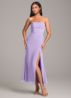 Azazie Saige Robes de demoiselle d'honneur Robe Fourreau Convertible en Mousseline de soie Épaule décolletée Lilas image6