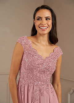 Azazie Amethyst Mother of the Bride Dresses Dusty Rose A-Line V-Neck Sequins Chiffon Dress image7
