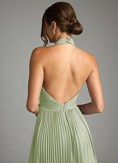 Azazie Zienna 신부 들러리 드레스 A라인 주름진 스트레치 새틴 바닥 길이 드레스 image7