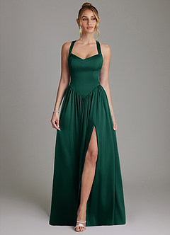 Azazie Francis Bridesmaid Dresses Emerald A-Line Corset Stretch Satin Dress image1