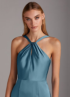 Azazie Elana Final Sale Bermuda Mermaid Side Slit Stretch Satin Dress image6