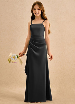 Azazie Cannoli Girls Formal Sukienki dla dziewczynek sypiących kwiaty Linia A Pofałdowany Satyna elastyczna Długość podłogi Sukienka image3