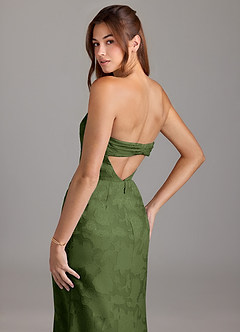 Azazie Leonis Bridesmaid Dresses Olive Sheath Strapless Floral Burnout Convertible Dress image3