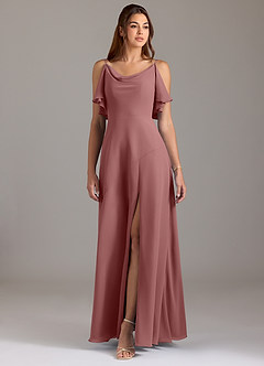 Azazie Darcia Bridesmaid Dresses Desert Rose A-Line Side Slit Chiffon Dress image3