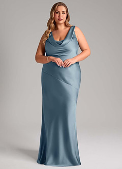 Azazie Rylina Bridesmaid Dresses Dusty Blue Mermaid Stretch Satin Dress image9
