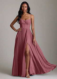 Azazie Akiko Robes de demoiselle d'honneur Robe Trapèze en Mousseline de soie Décolleté en cœur Rose Du Désert image3
