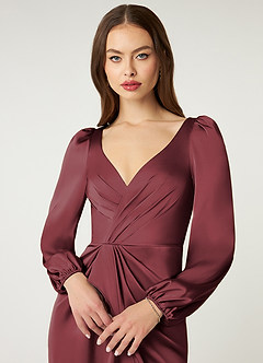 Azazie Mel Brautjungfernkleider Etui Langarm Stretch-Satin Kleid Merlot image3