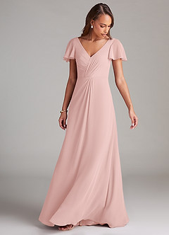 Azazie Soren Bridesmaid Dresses Powder Pink A-Line Ruched Chiffon Dress image10