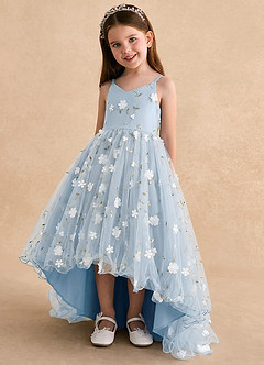 Azazie Celia vestidos de niña de las flores Vestido Azul Pálido de Tul de Línea A con Tirantes finos image5