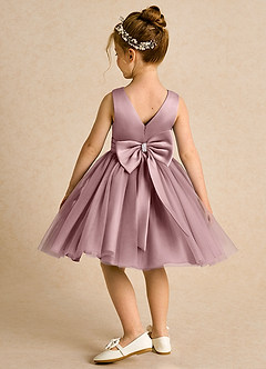 Azazie Tadpole Flower Girl Dresses Dusty Rose A-Line Pleated Matte Satin Dress image5