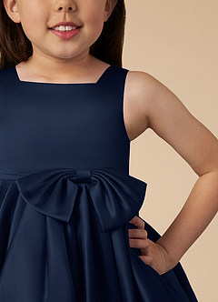 Azazie Bo Peep Flower Girl Dresses Dark Navy A-Line Bow Matte Satin Dress image3