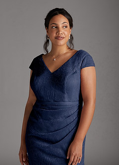 Azazie Galilea Mother of the Bride Dresses Dark Navy Mermaid V-Neck Metallic Mesh Dress image5