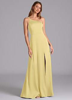 Azazie Trina Bridesmaid Dresses Lemon Sorbet A-Line One Shoulder Stretch Satin Dress image1