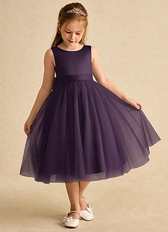 Azazie Winnie Robe Demoiselle D'honneur Fillette Robe Princesse en Tulle Arc Prune image2