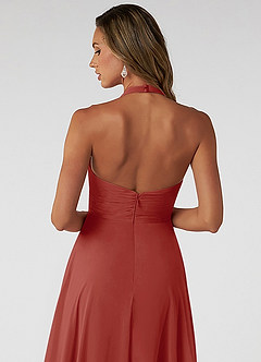 Azazie Tessie Bridesmaid Dresses Terracotta A-Line V-Neck Pleated Chiffon Dress image4