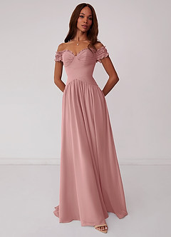 Barbie ♥ Azazie Bridesmaid Dresses Dusty Rose A-Line Off the Shoulder Chiffon Convertible Dress image1