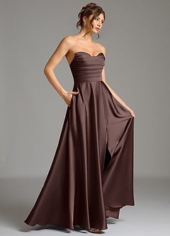 Azazie Ayla Suknie dla druhen Linia A Gorset Satyna elastyczna Do ziemi Sukienka image6