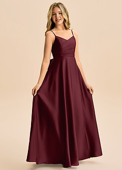 Azazie Rumi Junior Linia A Pofałdowany Satyna elastyczna Długość podłogi Młodsza druhna Sukienka image5