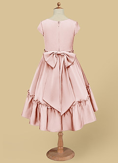 Azazie Lee Flower Girl Dresses Blushing Pink A-Line Bow Stretch Satin Dress image7