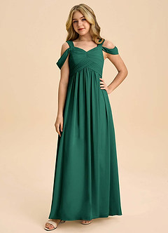 Azazie Lianne Junior Emerald A-Line Off the Shoulder Chiffon Dress image3